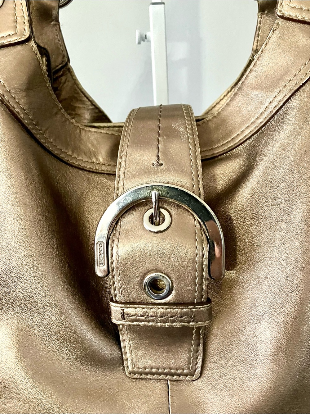 Coach Metallic Bronze Leather Shoulder Hobo Bag - Picture 3 of 15